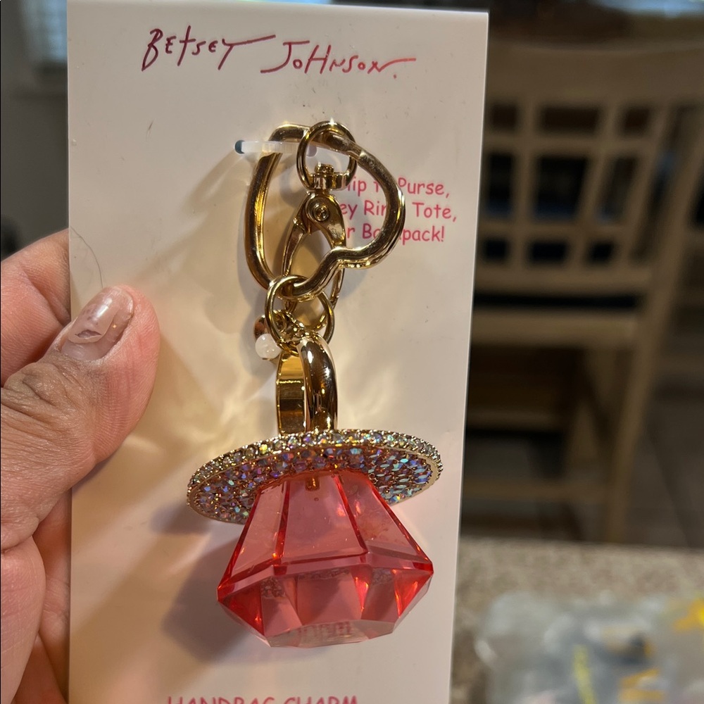 Betsey Johnson Red Crystal Hat Charm Keyring